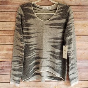 RD Style L Cream-Black Ribbed Stripe Sweater NWT